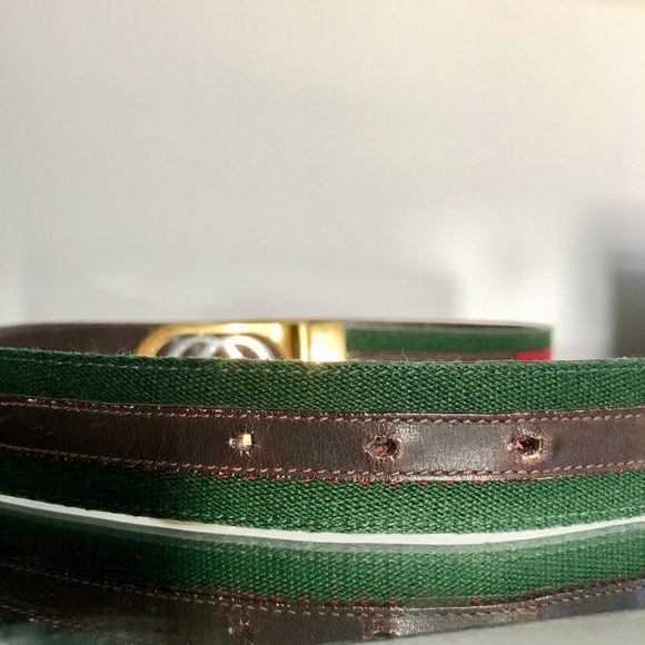 Vintage Gucci GG Logo Buckle Leather Belt